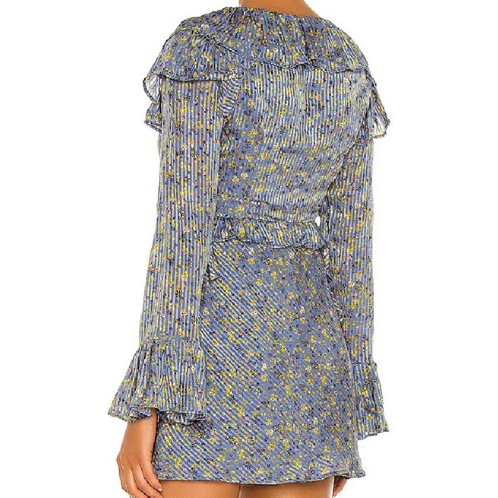 NWT Free People 4 Sweetest Thing Mini Dress Ruffles Plunge Midnight Cowboy